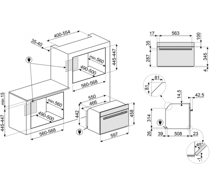 Духовой шкаф SMEG SO4604S4PNR компактный с паром