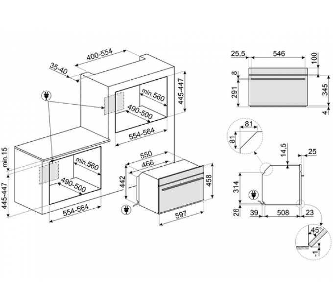 Духовой шкаф SMEG SO4101M1B3 компактный с СВЧ