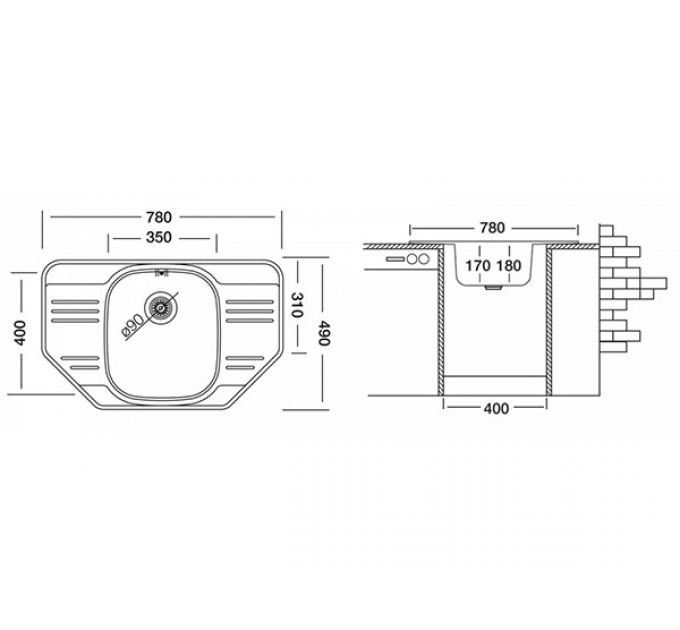 Мойка Ukinox Гранд GRL780.490 -GT8K 2C