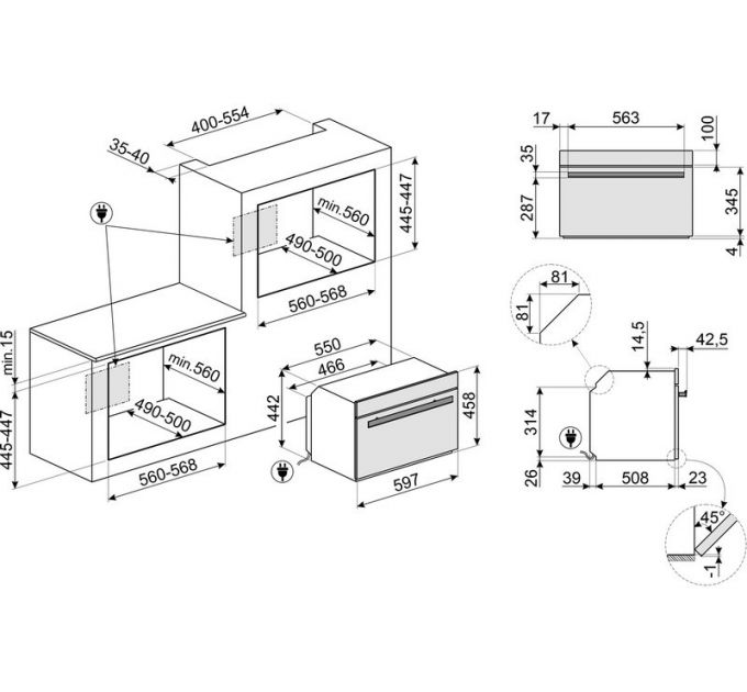 Духовой шкаф SMEG SO4606WAPNR компактный с паром и СВЧ