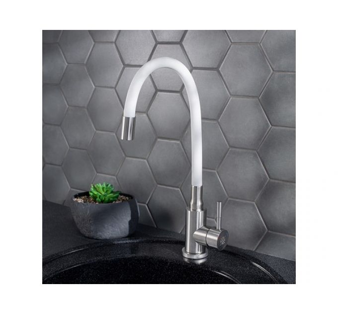 Смеситель Handmade SUS124W-016F, белый/нерж.сталь