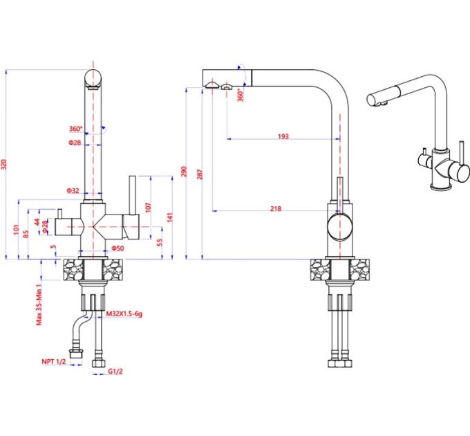 Смеситель GranFest 3611 серый 310