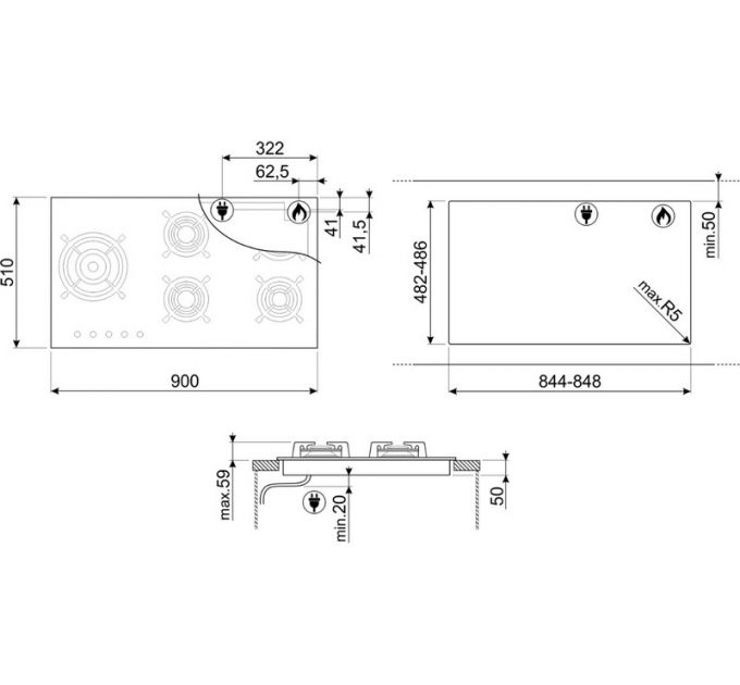 Варочная панель SMEG PV695LCNR газовая