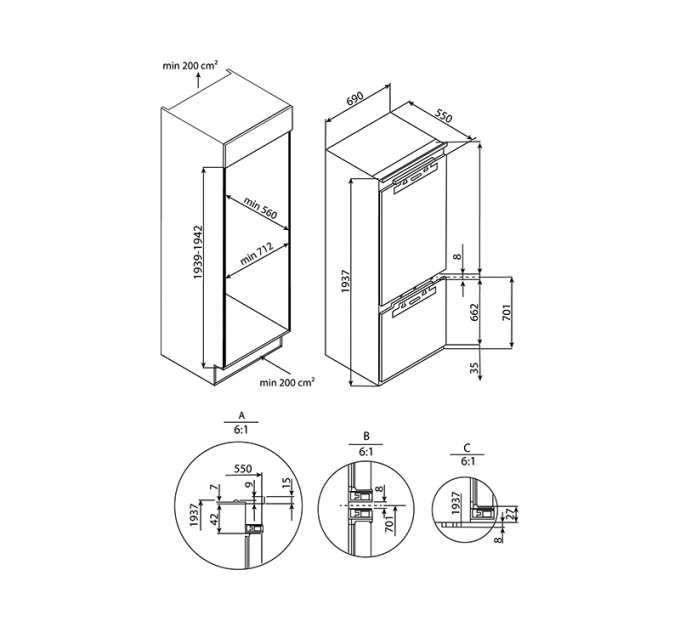Холодильник HIBERG i-RFCB 500F NFW встраиваемый