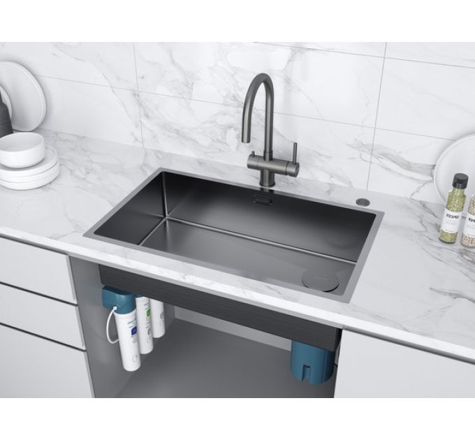 Мойка Paulmark Next-skew 74 uni PM887444-GM, вороненая сталь