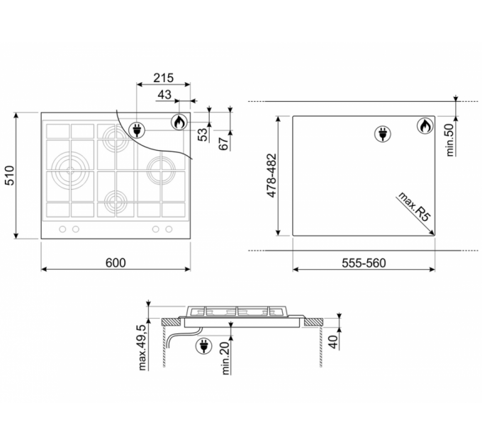 Варочная панель SMEG PX364L газовая