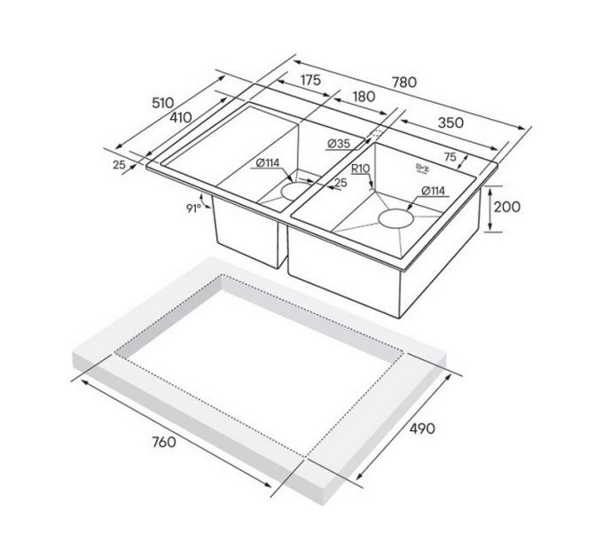 Мойка Paulmark Kroner 78/2SF PM227851-GML, вороненая сталь