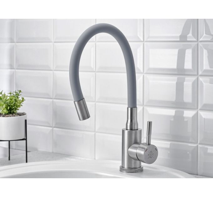 Смеситель Handmade SUS124GY-016F, серый/нерж.сталь