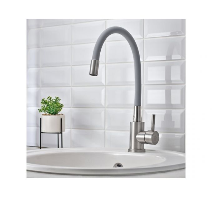 Смеситель Handmade SUS124GY-016F, серый/нерж.сталь