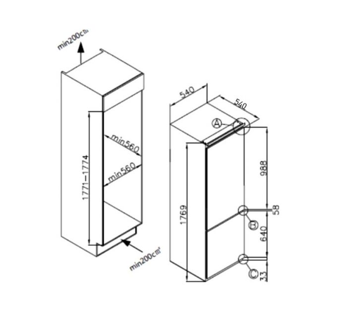 Холодильник MEFERI MBR177 COMBI NO FROST POWER встраиваемый