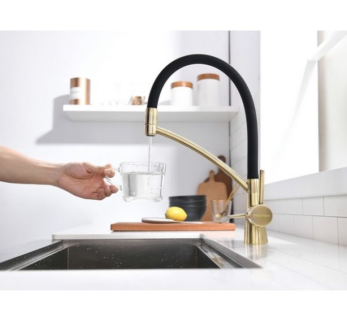 Смеситель Paulmark Siegen Si213111-BR, бронза, черный шланг