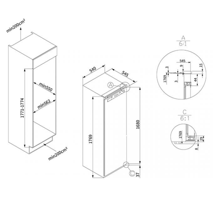 Морозильная камера HIBERG FRB-30 NFW встраиваемая