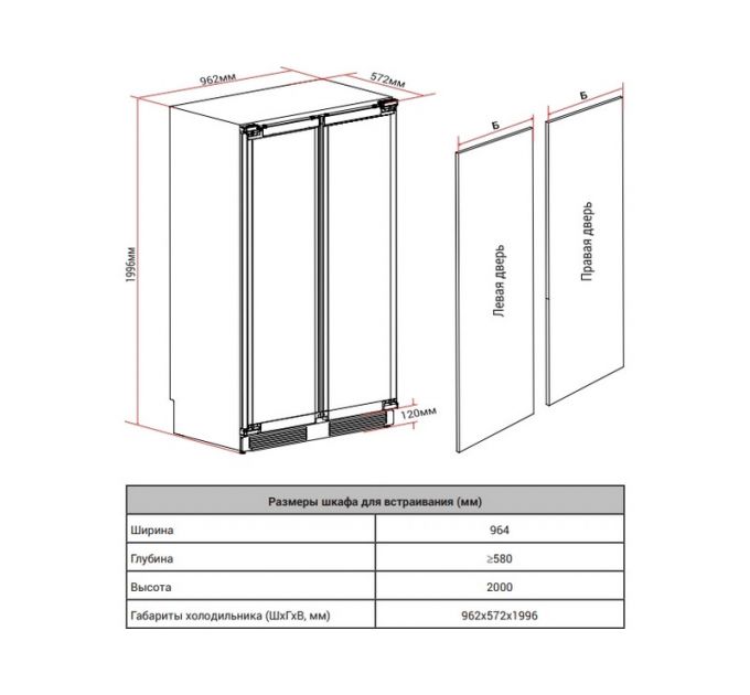 Холодильник HIBERG S-RFS 800 W inverter встраиваемый