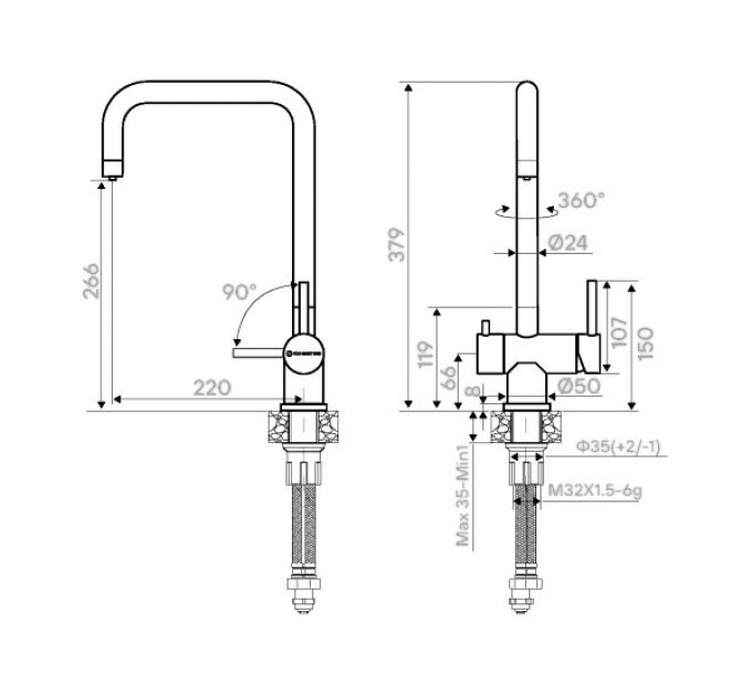 Смеситель Kuchenstern STROM-F нержавеющая сталь