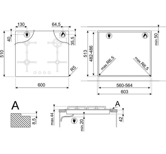 Варочная панель SMEG PV864PO газовые