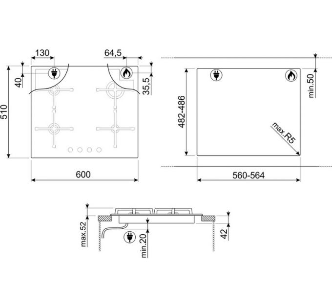 Варочная панель SMEG PV864PO газовые