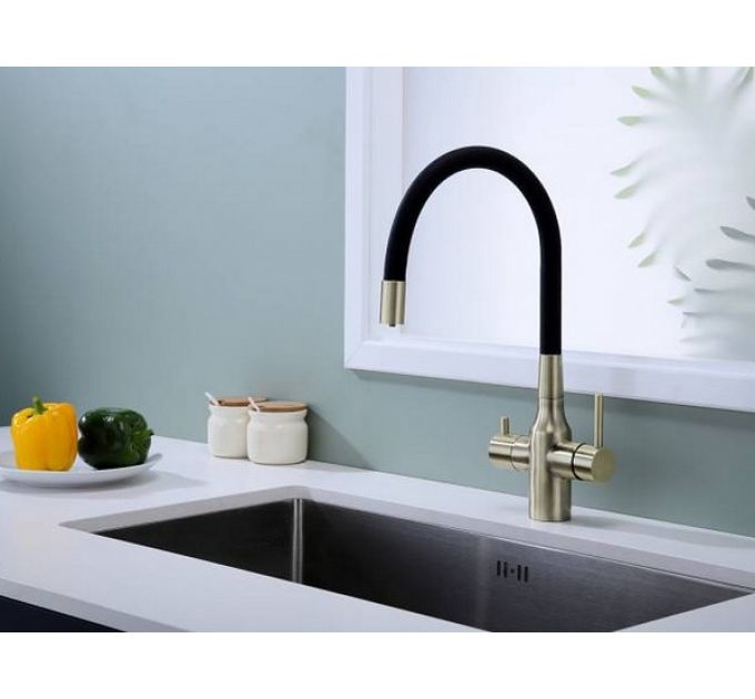 Смеситель Paulmark Salix Sa213419-BR, бронза, черный шланг