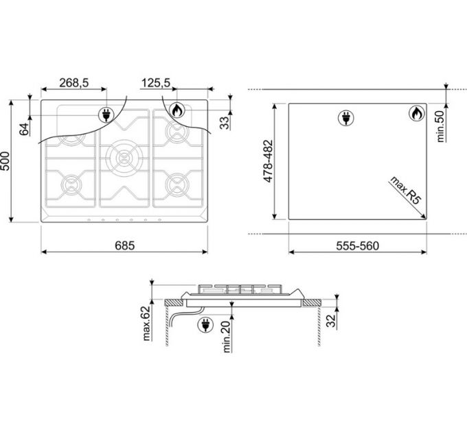 Варочная панель SMEG SR975NGH газовая