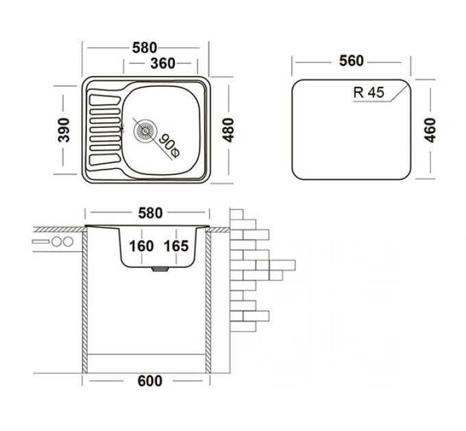Мойка Ukinox Комфорт COM580.480 -GT6K 2L