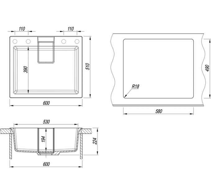 Мойка Florentina Ривьера 600 антрацит