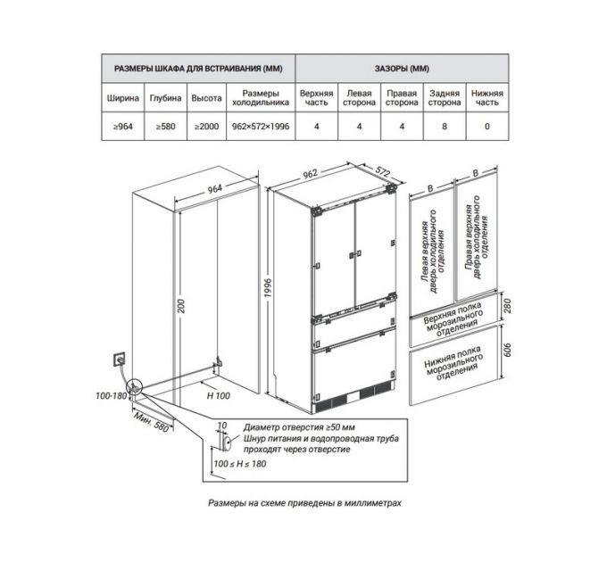 Холодильник HIBERG S-RFQ 800 FB inverter (French door) встраиваемый