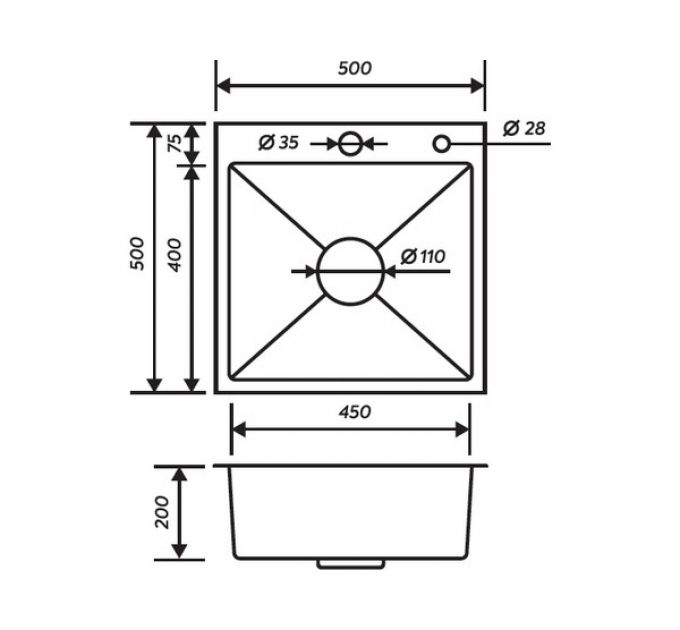 Мойка Handmade MR-5050BL, вороненая сталь (набор 3 в 1)