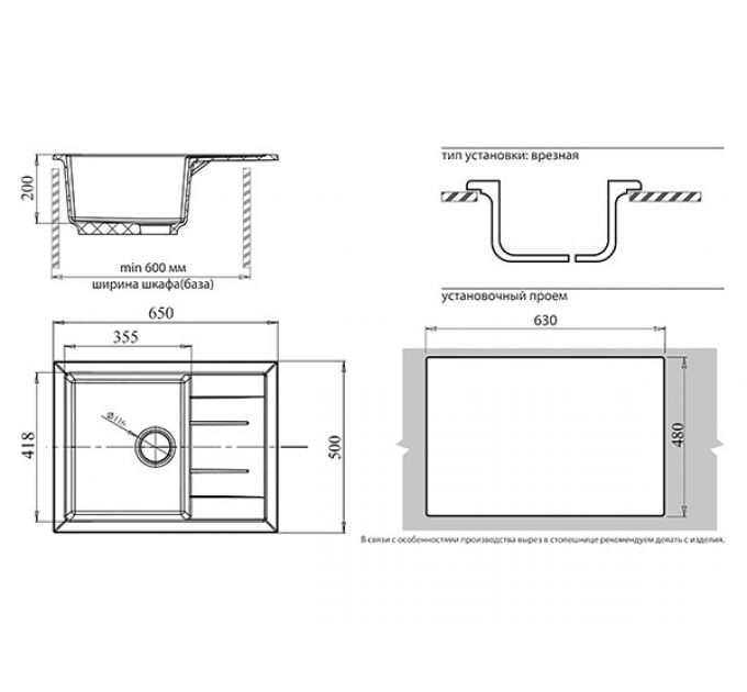 Мойка Granfest GF - Q650L черный
