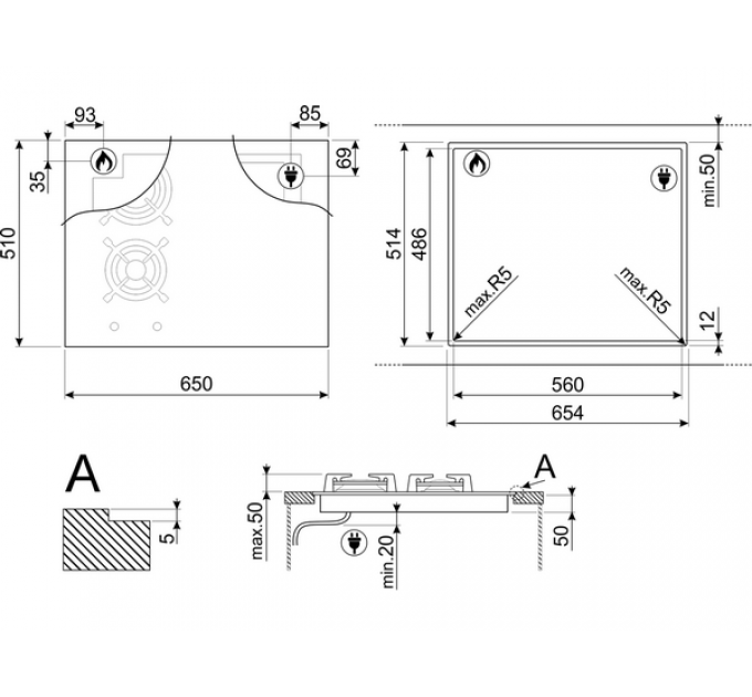 Варочная панель SMEG PM3643D комбинированная