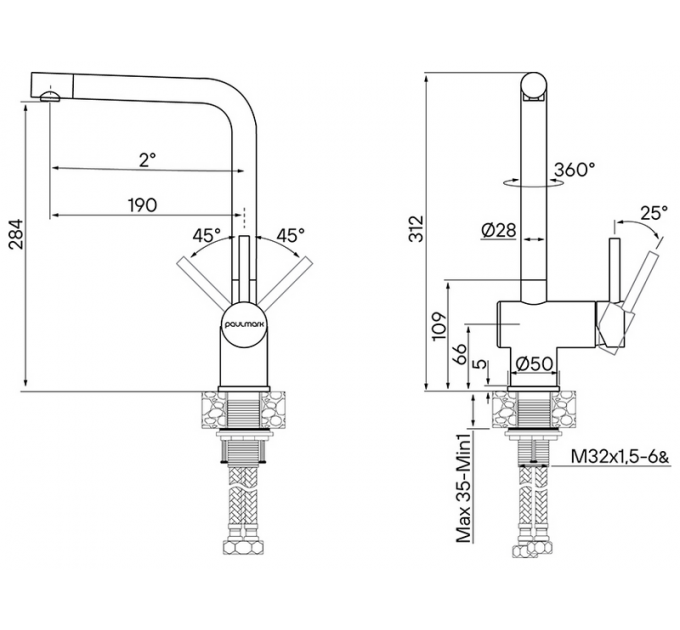 Смеситель Paulmark Spring Sp212067-GM, вороненая сталь