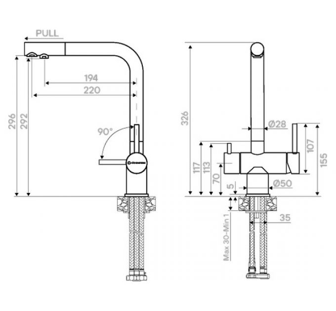 Смеситель Kuchenstern FOKUS-FS нержавеющая сталь