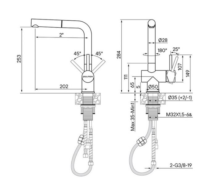 Смеситель Paulmark Dosse Do214418-BS (SS), брашированная сталь