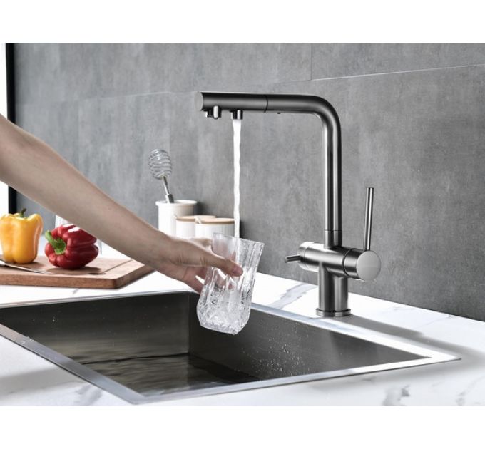 Смеситель Paulmark Serpentine Se213222-GM, воронёная сталь