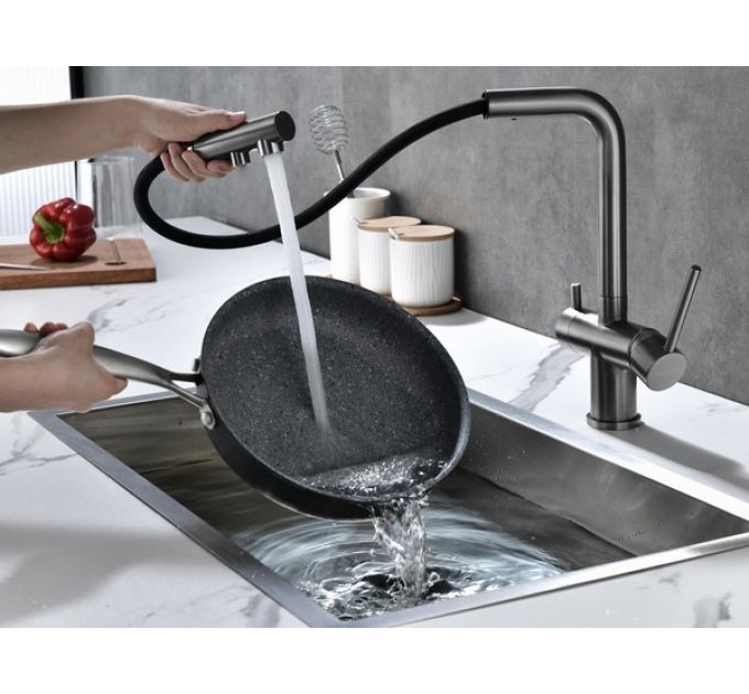 Смеситель Paulmark Serpentine Se213222-GM, воронёная сталь