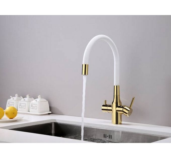 Смеситель Paulmark Salix Sa213419-GW, золото, белый шланг