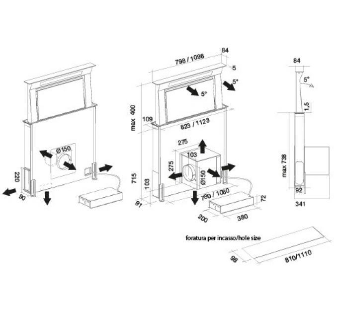 Вытяжка Falmec DOWNDRAFT GLASS BLACK 90