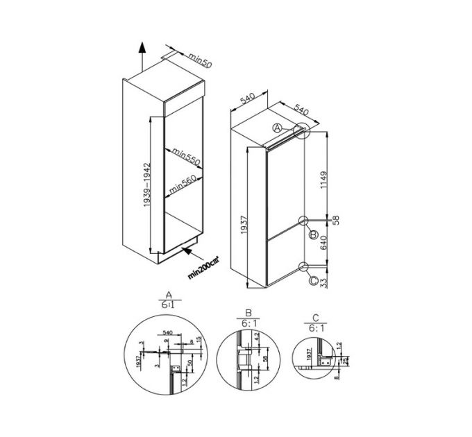 Холодильник MEFERI MBR193 COMBI NO FROST POWER встраиваемый
