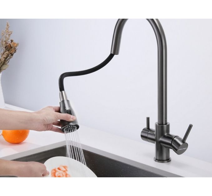 Смеситель Paulmark Lange La214212-GM, вороненая сталь