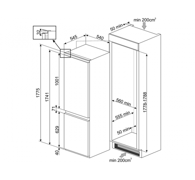Холодильник SMEG C3170NE встраиваемый