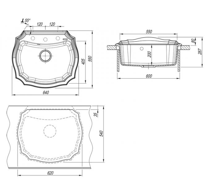 Мойка Florentina Эмилия 640 серый шелк