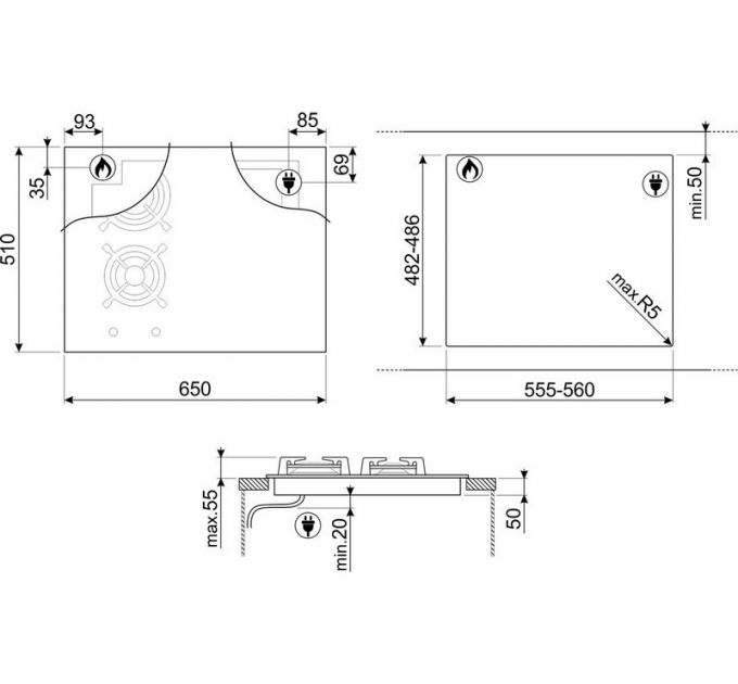 Варочная панель SMEG PM6643R комбинированная
