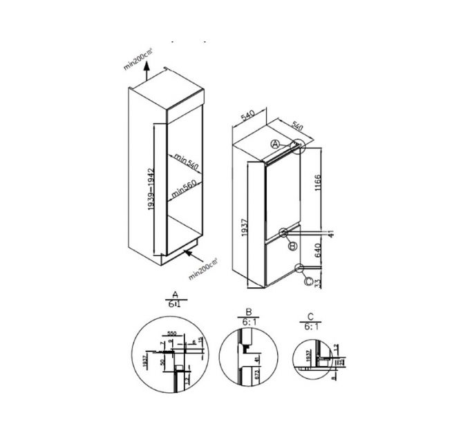Холодильник MEFERI MBR193 LOW FROST LIGHT встраиваемый