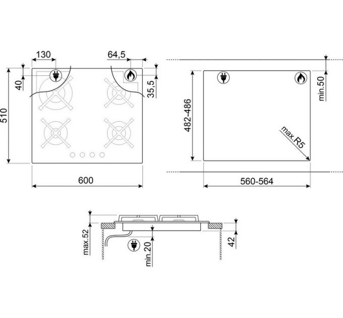 Варочная панель SMEG PV364N газовая