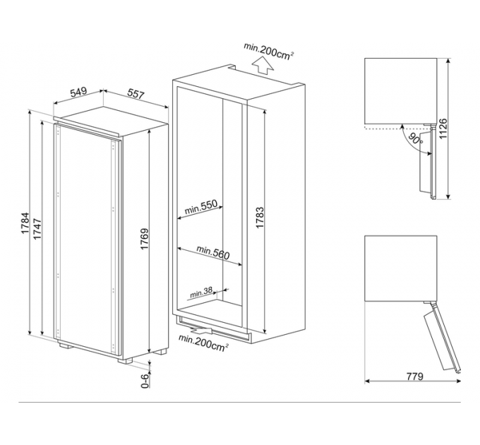 Холодильная камера SMEG S9L174D1D встраиваемая