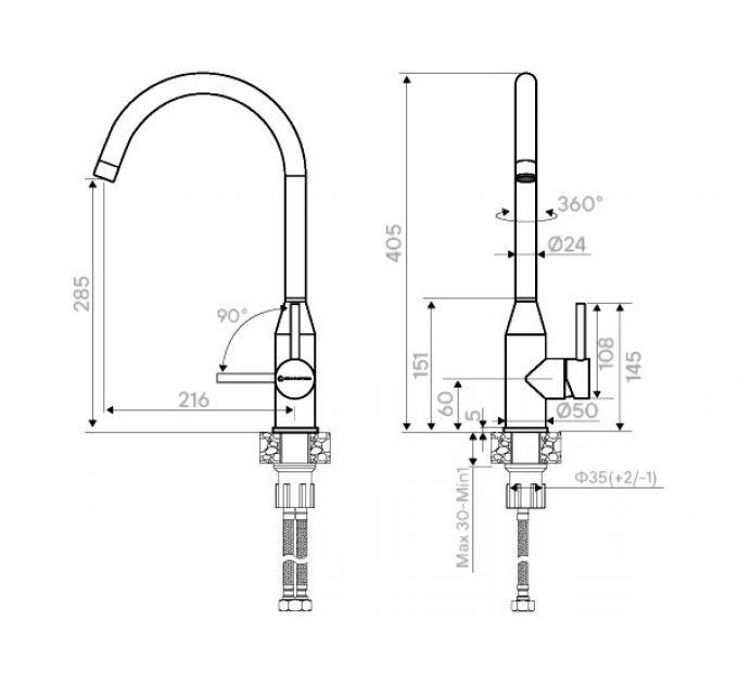 Смеситель Kuchenstern TIDA нержавеющая сталь