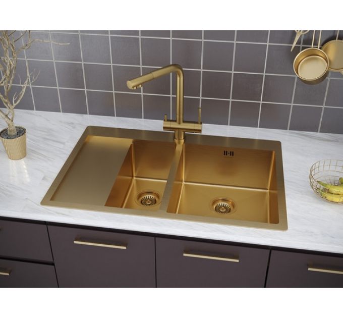 Мойка Paulmark Kroner 78/2SF PM227851-BGR, брашированное золото