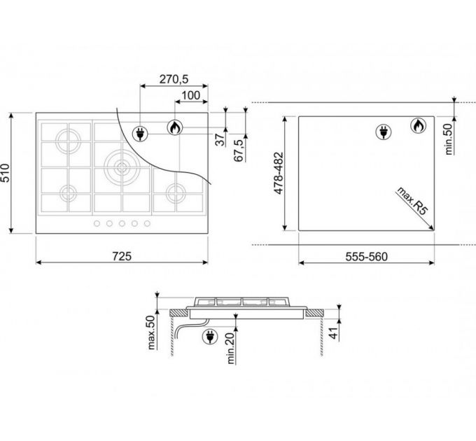 Варочная панель SMEG PX375MB газовая