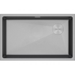 Мойка Paulmark Lumi 74uni-skew LU74SK-GRM, 740x440 мм, гранит, слив в углу, серый металлик, SKU 25714