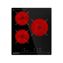 Варочная панель MEFERI MEH453BK LIGHT 44 см, черная, стеклокерамика, 3 конфорки, сенсорное управление, таймер, SKU 29532.
