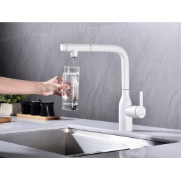 Смеситель Paulmark Viper Vi213105-WH (22748), однорычажный, белый матовый, латунь, вытяжной шланг