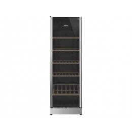 Винный шкаф SMEG SCV115GS, 60 см, 368 л, 197 бутылок, 2 зоны, LED дисплей, замок, УФ защита, 200 Вт, 1850x595x595 мм, SKU 28156